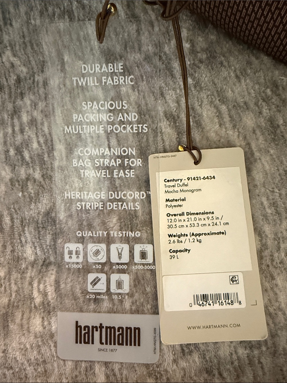 Hartmann Taupe Textured Duffel Bag for Men - Picture 7 of 7
